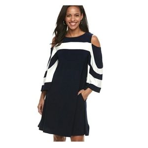 Nina Leonard Navy and White Cold Shoulder …